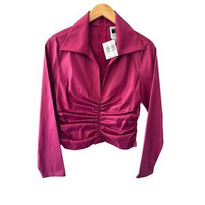 Tadashi Shoji‎ Collared V-Neck Blouse Top Pink Size 10 NWT